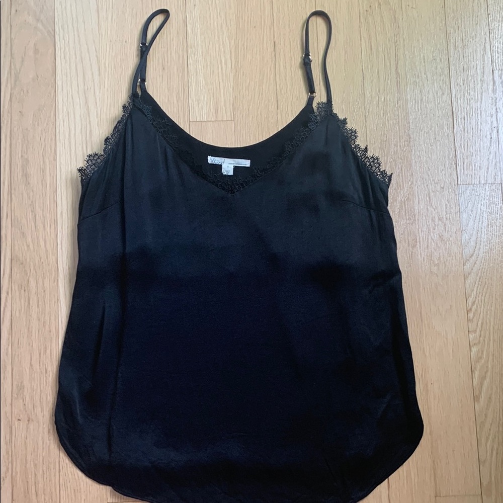 Anthropologie Floreat Lace Trim Satin Cami Tank Top Size Small Black